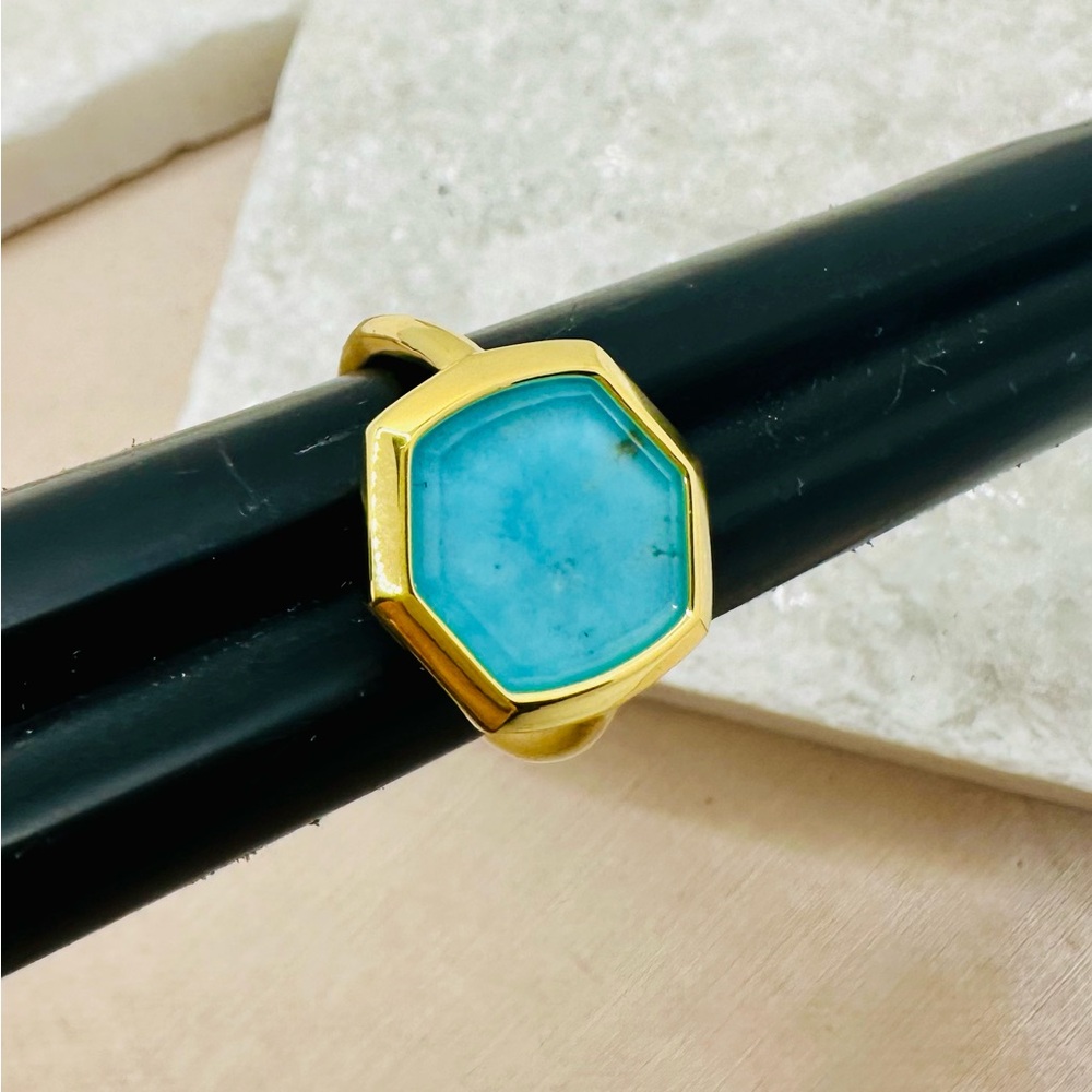 NEW! Kendra Scott Davis 18k Gold Vermeil Turquoise Cocktail Ring - Picture 4 of 17